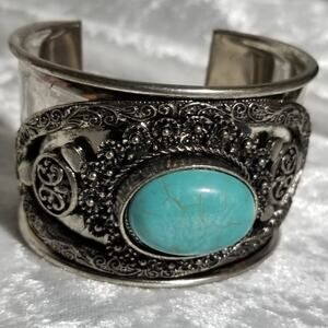 Bracelet 1 6/8" filigree faux turquoise cabochon 1.1749